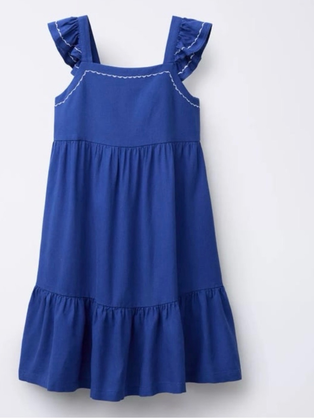 Zara Girls Linen Topstitch Dress 9-10 Years Blue NWT Cottagecore Coastal Summer